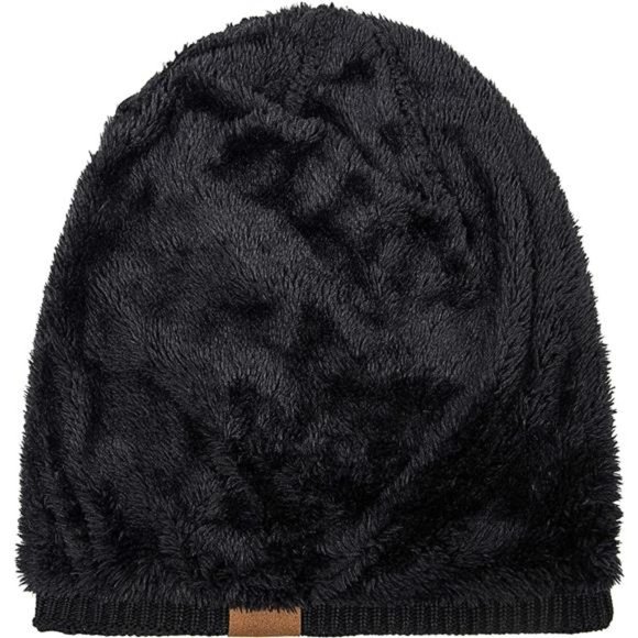 2 Pcs Unisex Winter Beanie Hat Knit Slouchy Thick Skull Cap, Black & Gray
